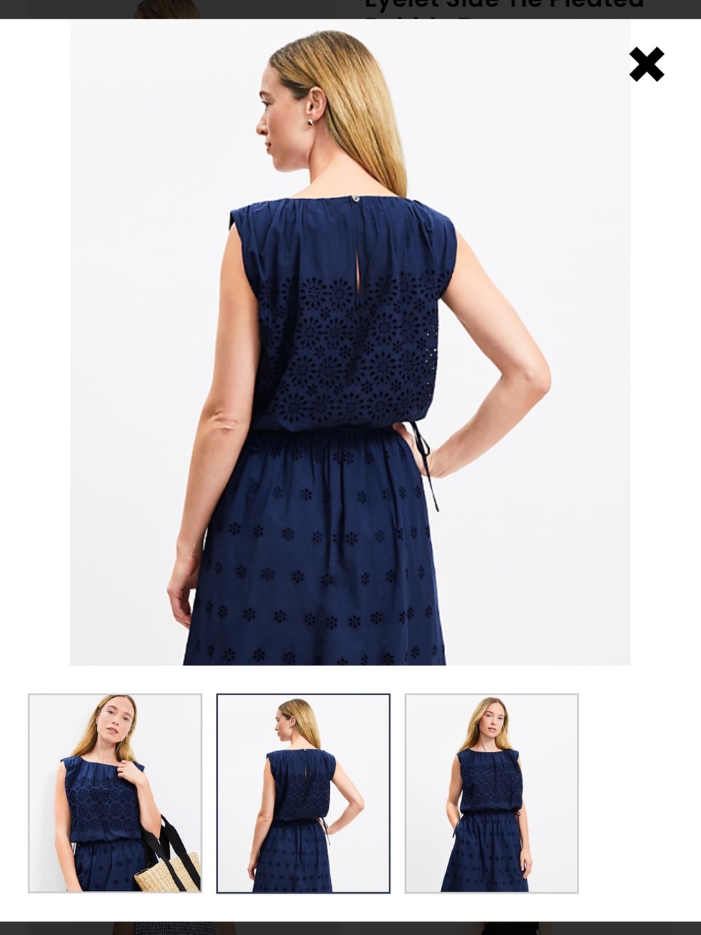 LOFT Navy Eyelet Drawstring Shell Top - Picture 5 of 5